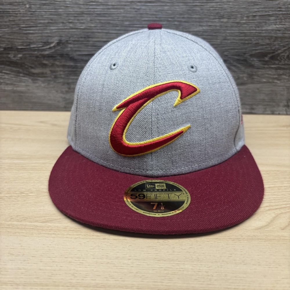 Cleveland Cavaliers Hat Cap Fitted Mens 7 1/8 Gray Red NBA Basketball New Era